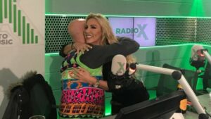 Babestation babe Danni Harwood hugs Dom from XFM